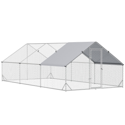 PawHut 9.8' x 19.7' x 6.6' Chicken Coop Cage, Outdoor Hen House w/Cover & Lockable Door