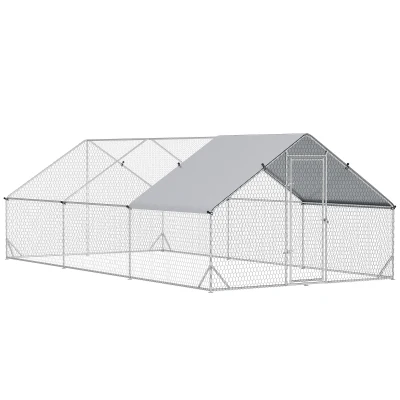 PawHut 9.8' x 19.7' x 6.6' Chicken Coop Cage, Outdoor Hen House w/Cover & Lockable Door