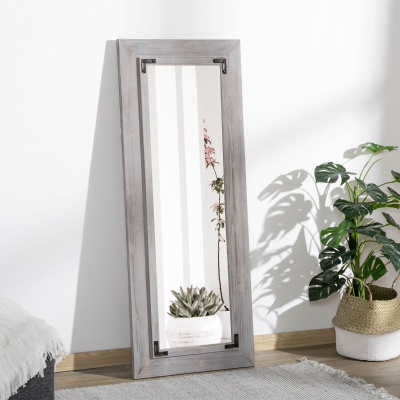 HOMCOM 59" x 23.5" Farmhouse Full Length Mirror, Wall Mount and Leaner Floor Mirror, Vertical and Horizontal for Bedroom, Grey