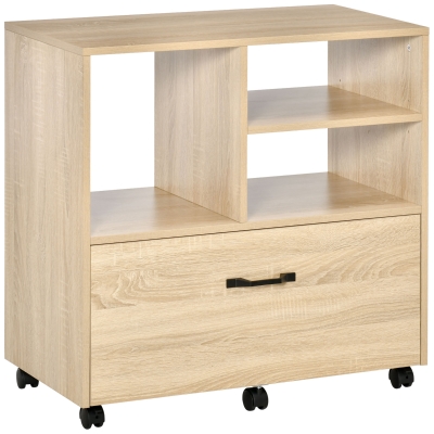 Vinsetto Lateral Filing Cabinet with Open Storage Shelf, Printer Stand, Mobile Office File Cabinet with Wheels for Letter and Legal Sized Files, Natural