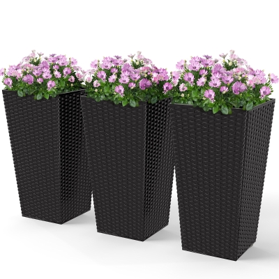 Outsunny Set of 3 Tall Planters, Outdoor/Indoor, Black