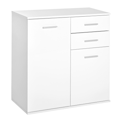 HOMCOM High Gloss Sideboard with 2 Drawers and 2 Doors, Buffet Cabinet with Adjustable Shelf, Coffee Bar Cabinet with Storage, White