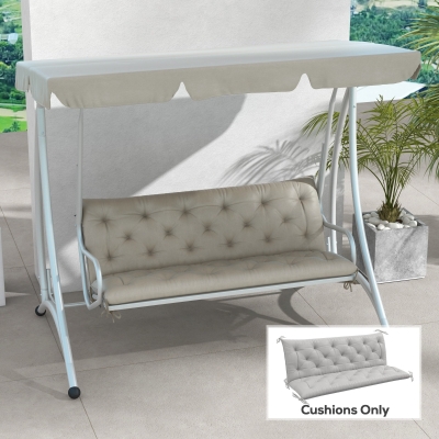 Outsunny 3-Seater Outdoor Bench Swing Chair Replacement Cushions for Patio Garden, Light Grey