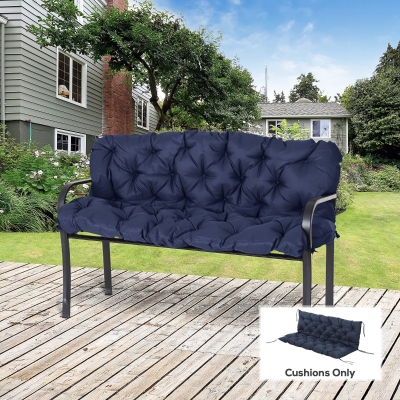 Outsunny Tufted Outdoor Bench Cushions, 3-Seater, Dark Blue