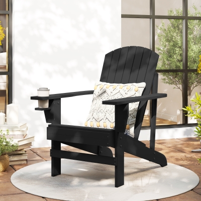 Outsunny Oversized Adirondack Chair, Black with Cupholder