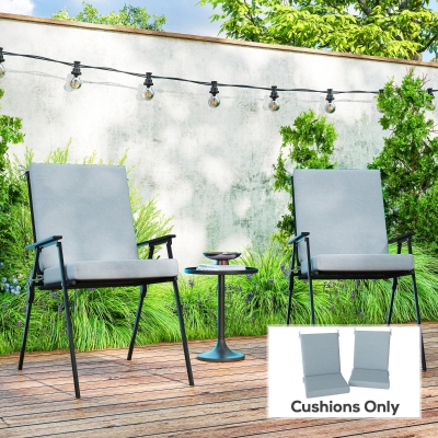 Outsunny Outdoor Cushions Set of 2 for Dining Chairs, Seat Cushions with Back, Fade-Resistant Yarn-Dyed Polyester, Light Grey