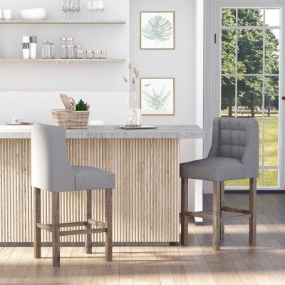 HOMCOM Modern Counter Bar Stools Tufted Upholstered Counter Chairs Set of 2 for Kitchen, Grey