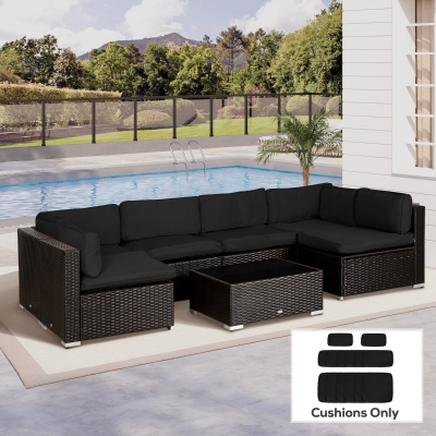 Outsunny Outdoor 14pc Patio Rattan Sofa Set Cushion Polyester Cover Replacement Set - No Cushion Included, Black