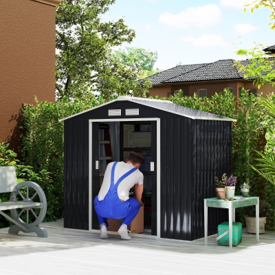 Outsunny 7'x4' Metal Outdoor Shed, Garden Storage, Dark Gray