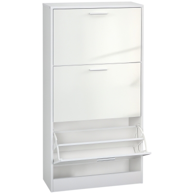 HOMCOM Slim Shoe Storage with 3 Flip Drawers and Adjustable Shelves Shoe Cabinet Organizer for 15 Pair, High Gloss White