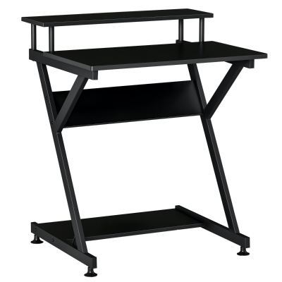 HOMCOM 28" Compact Computer Desk, Industrial Z-Shaped Writing Desk with Monitor Shelf and Storage, Workstation for Home Office, Black
