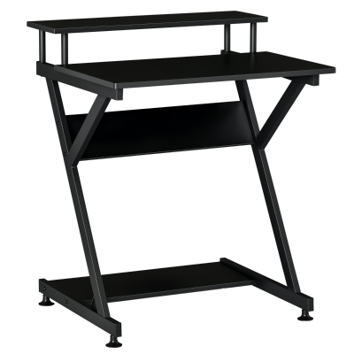 HOMCOM 28" Compact Computer Desk, Industrial Z-Shaped Writing Desk with Monitor Shelf and Storage, Workstation for Home Office, Black
