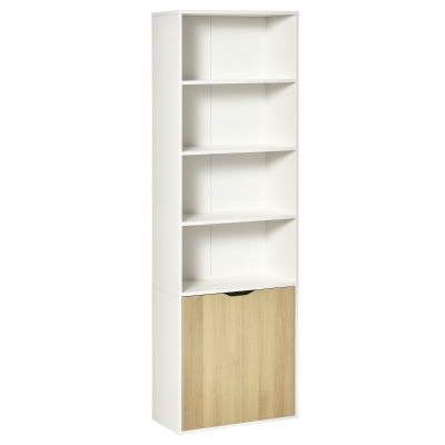 HOMCOM 4-Tier Open Bookshelf with Doors Modern Home Office Bookcase Storage Cabinet for Living Room Bathroom Study, Oak