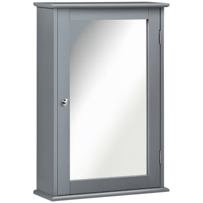 kleankin Bathroom Mirror Cabinet, Wall Mounted Medicine Cabinet with Door and Shelves, Grey