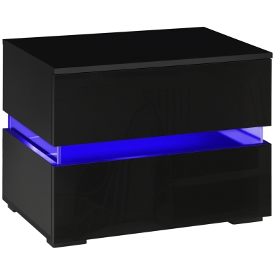 HOMCOM Modern Nightstand, Bedside Table with 2 Drawers, USB Powered RGB LED Lights, Remote for Bedroom, Black