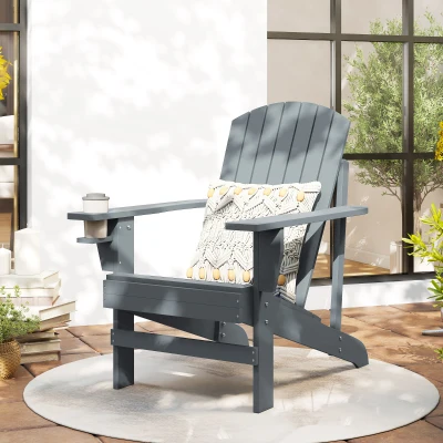 Outsunny Oversized Adirondack Chair, Outdoor Lounge with Cupholder, Dark Gray