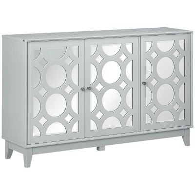 HOMCOM Sideboard Kitchen Buffet Table with 3 Mirrored Doors, 2 Cabinets  and Adjustable Shelf, Gray