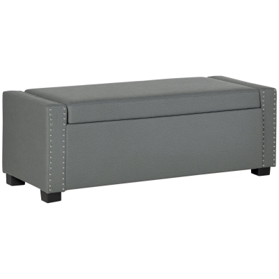HOMCOM Upholstered Flip Top Storage Bench Fabric Ottoman for Bedroom, Living room, Light Grey