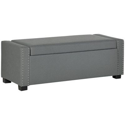 HOMCOM Upholstered Flip Top Storage Bench Fabric Ottoman for Bedroom, Living room, Light Grey