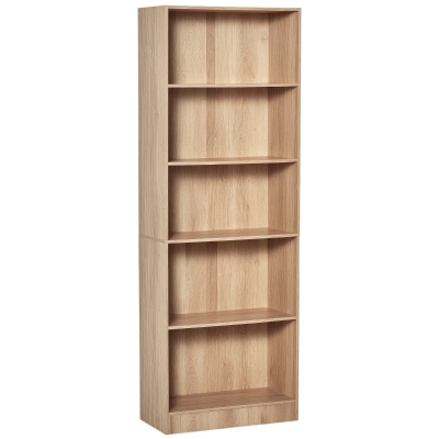 HOMCOM 5-Tier Bookcase, Storage Bookshelf, Display Shelves with Adjustable Shelves for Living Room, Home Office, Nature Wood