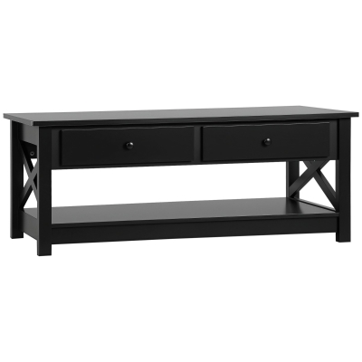 HOMCOM Coffee Table with Storage, Farmhouse Living Room Table with Drawers and Open Shelf, Centre Table with X-frames, Black