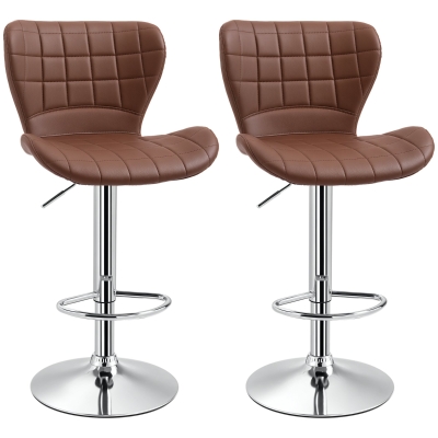 HOMCOM Set of 2 Counter Height Bar Stools Swivel Stool Height Adjustable Bar Chairs with Footrest for Kitchen Dining Home Pub, Brown