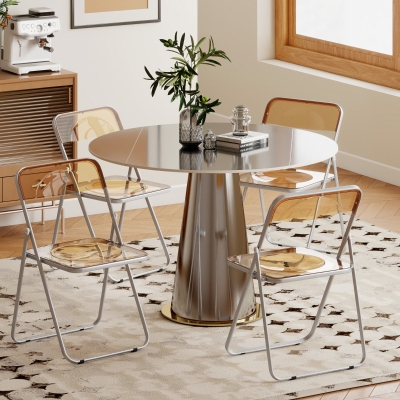 HOMCOM 4 Pack Acrylic Foldable Chairs, Transparent Folding Chairs for Living Room, Home Office, Party, Orange