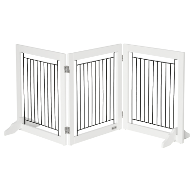 PawHut Freestanding Pet Gate, Folding Dog Gate with 2 Support Feet, 24" High, 3 Panels, for Small Dogs, Puppies, Indoor Use - White