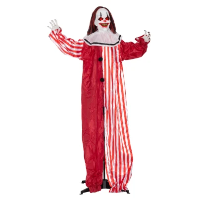 Outsunny Life Size Halloween Animated Clown with Red Light Up Eyes, Sound Activated Scary Halloween Decorations, Battery Operated