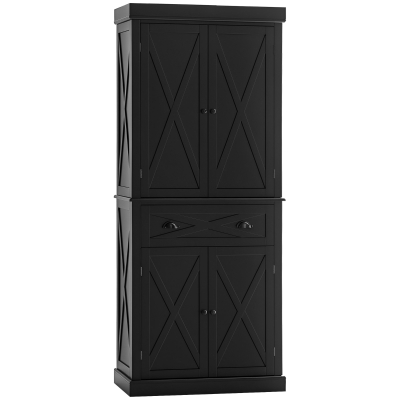HOMCOM 72.5" Kitchen Pantry Cabinet, Freestanding Storage Cabinet with 4 Doors, Drawer and Adjustable Shelves, Black