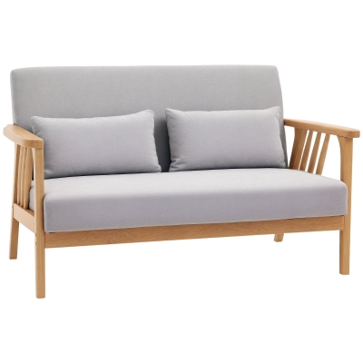 HOMCOM 51" 2 Seat Sofa, Modern Love Seats Furniture, Upholstered 2 Seater Couch with 2 Throw Cushions, Rubber Wood Frame, Gray