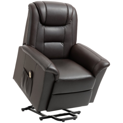 HOMCOM Electric Power Lift Chair for Elderly, PU Leather Recliner Sofa with Footrest and Remote Control, Side Pockets for Living Room, Brown