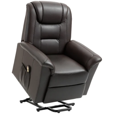 HOMCOM Electric Power Lift Chair for Elderly, PU Leather Recliner Sofa with Footrest and Remote Control, Side Pockets for Living Room, Brown
