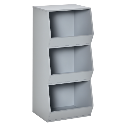 HOMCOM Kids Storage Cabinet 3 Shelves Anti-toppling Toy Storage Organizer Children Bookcase Book Rack for Children's Play Room/Bedroom, Grey