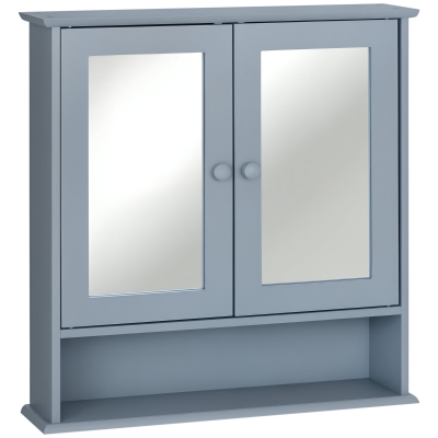 kleankin Medicine Cabinet, Wall-Mounted Bathroom Mirror Cabinet with Double Doors, Open Shelf, and Adjustable Shelf, Modern Bathroom Wall Cabinet, Grey