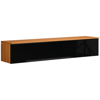 HOMCOM Wall Mounted TV Stand, Floating TV Cabinet for up to 70" TVs with Storage, High Gloss Effect, Brown and Black