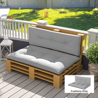 Outsunny 2-Seater Tufted Pallet Sofa Cushions, 3.9" Thick, Light Gray