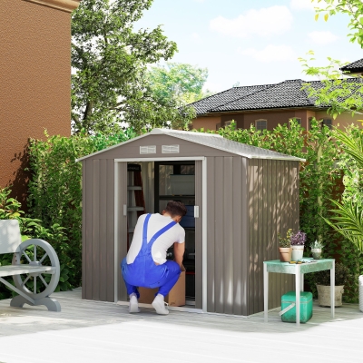 Outsunny 7' x 4' Metal Garden Storage Shed, Gray/White