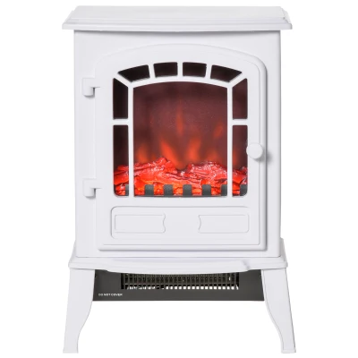 HOMCOM Electric Fireplace Heater, Freestanding Fireplace Stove with Realistic Flame Effect Overheat Protection 750W/1500W White