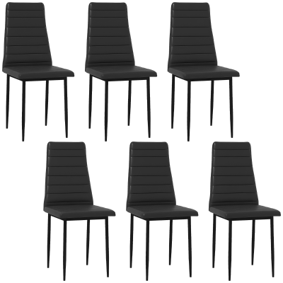 HOMCOM High Back Dining Chairs, Modern Upholstered PU Leather Accent Chairs with Metal Legs for Kitchen, Set of 6, Black