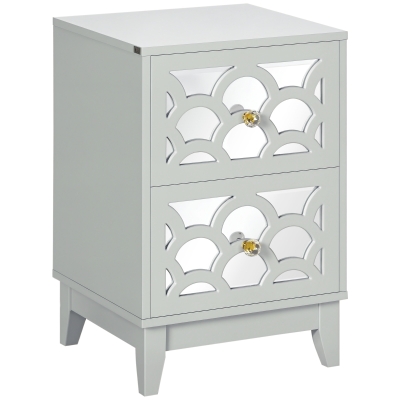 HOMCOM Modern Bedside Table, Side End Table with Drawers and Front Mirror, 15.4"x14.4"x23.6", Gray