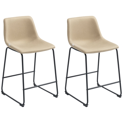 HOMCOM Counter Height Bar Stools Set of 2, Vintage PU Leather Bar Chairs, Kitchen Stool with Footrest, Beige