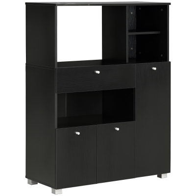 HOMCOM Compact Kitchen Pantry Buffet Server Hutch Storage Cabinet  with Microwave Oven Stand Drawer and Shelves, Black