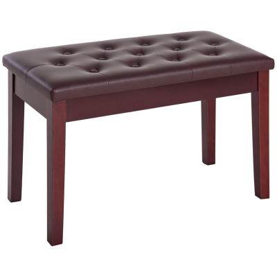 HOMCOM Faux Leather Padded Double / Duet Piano Bench w/ Music Storage - Brown
