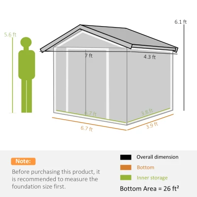 Outsunny 7' x 4' Outdoor Storage Shed, Garden Tool House w/ Foundation Kit Vents & Sliding Doors for Backyard Patio, Brown(m-3)