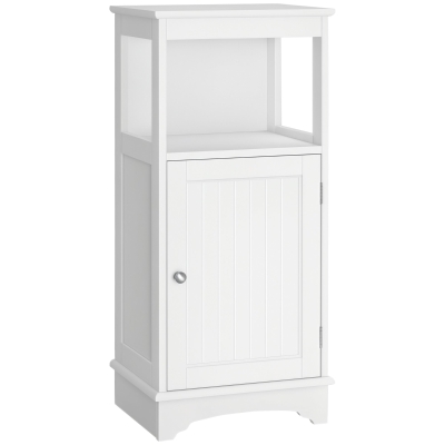kleankin Modern Bathroom Floor Cabinet with Open Shelf, Freestanding Storage Organizer Unit with Single Door for Home Office, Living Room, White