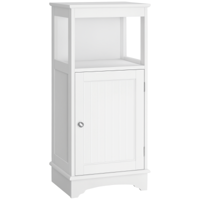 kleankin Modern Bathroom Floor Cabinet with Open Shelf, Freestanding Storage Organizer Unit with Single Door for Home Office, Living Room, White