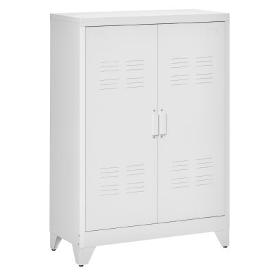 HOMCOM Metal Storage Cabinet, Industrial Sideboard Buffet Cabinet with 2 Louvered Doors, Adjustable Shelves, White