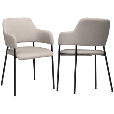 HOMCOM Modern Dining Chairs Set of 2, Linen Touch Fabric Accent Chairs with Armrests, Kitchen Chairs with Steel Legs for Living Room, Beige