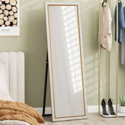 HOMCOM Floor Standing Mirror, Full Body Mirror, Free Standing, Leaning or Wall Mirror with Frame for Bedroom, Silver